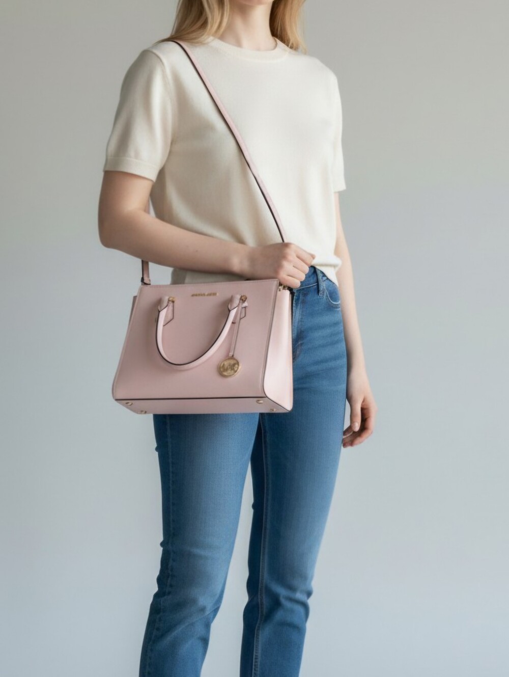 Michael Kors Hope Large Saffiano Leather Satchel in the color Powder Blush